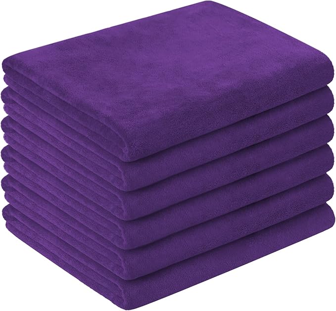 JML Bath Towel, Microfiber Bath Towels Set 6 Pack 30" x 60" - Large Size, Absorbent, Quick Drying as Fitness Towel, Sports Towels, Yoga Towel, Violet