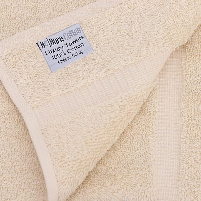 Luxury Hotel & Spa Towel 100% Genuine Turkish Cotton Bath Towels - Beige - Dobby Border - Set of 4