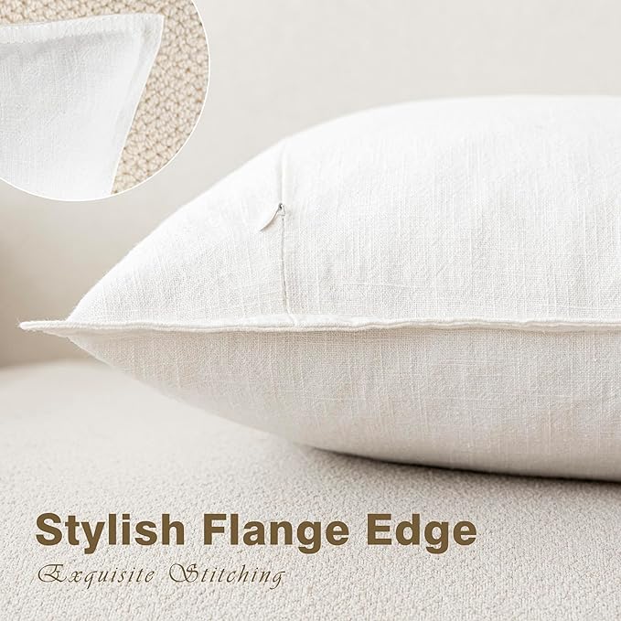 Foindtower Pack of 2, Decorative Linen Soild Throw Pillow Covers Soft Accent Cushion Case Boho Farmhouse Neutral Pillowcase for Couch Sofa Bed Living Room Home Decor 22 x 22 Inch Cream White