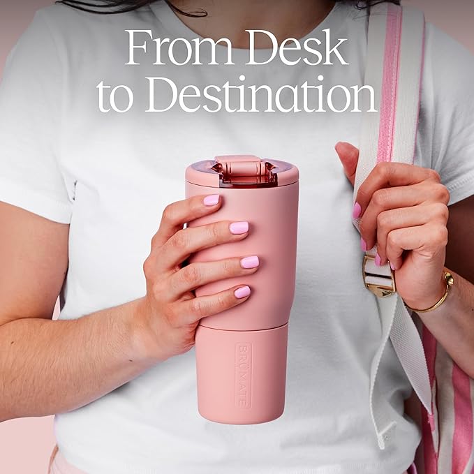 BrüMate Nav 25oz 100% Leak Proof Insulated Travel Tumbler with Magnetic BevLock™ Lid - Double Wall Cup-Holder Friendly Stainless Steel Mug (Rose Taupe)