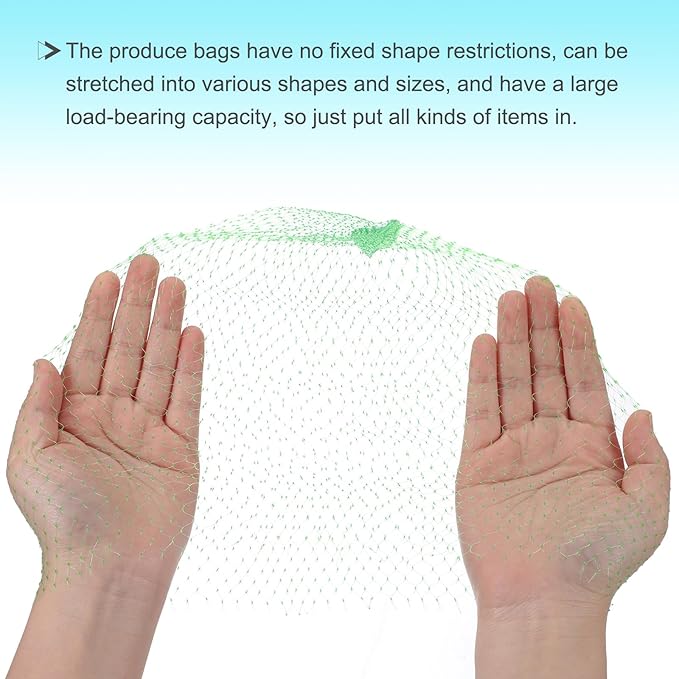uxcell 100 Pcs Reusable Mesh Produce Bags, 30cm/12 Inch Washable Net Storage Bags Reusable Grocery Reusable Storage Bags with Plastic Buckle for Fresh Fruit Vegetables Seafood, Green