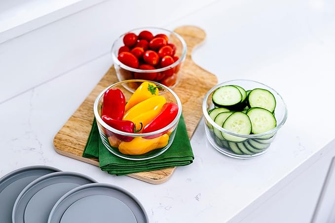 DURA LIVING 6-Piece Glass Food Storage Containers Set (3 Containers + 3 BPA-Free Lids) | 2-Cup, Leakproof | Microwave, Freezer, Oven & Dishwasher Safe | Ideal for Meal Prep & Pantry Organization