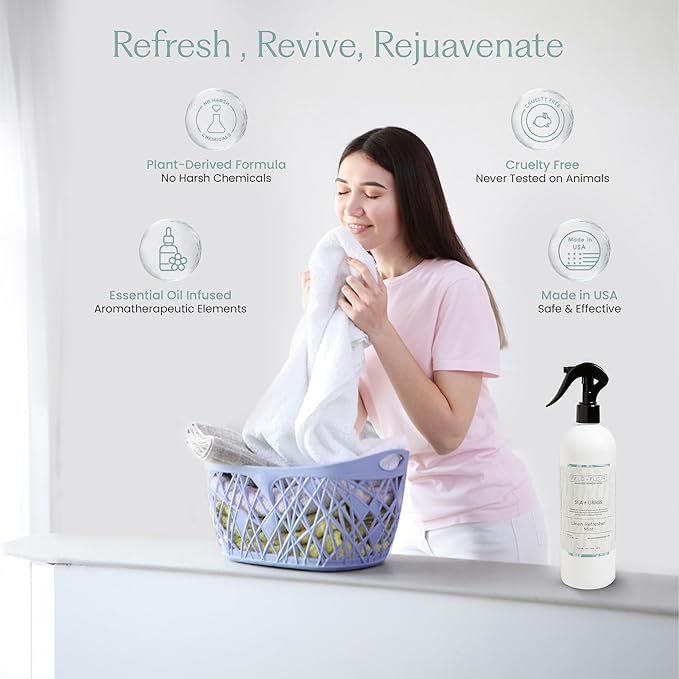 FIELD FLEUR Sea Grass Linen & Room Spray 15.5 oz - Aromatic & Refreshing Bedding & Fabric Mist - Air Freshener for Clothes & Sofas - Notes of Blackcurrant, Jasmine & Sandalwood - Made in USA