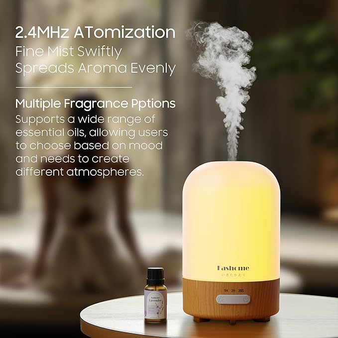 Essential Oil Diffuser, 100ml Ultrasonic Aromatherapy Humidifier, 6 in 1 Quiet Diffuser with Auto Shut-Off Function, Small Essential Oil Vaporizer（White）