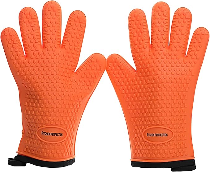 KITCHEN PERFECTION Silicone Smoker Oven Gloves -Extreme Heat Resistant BBQ Gloves -Handle Hot Food Right on Your Smoker Grill Fryer Pit|Waterproof Oven Mitts Grill Gloves |Superior Value Set+3 Bonuses