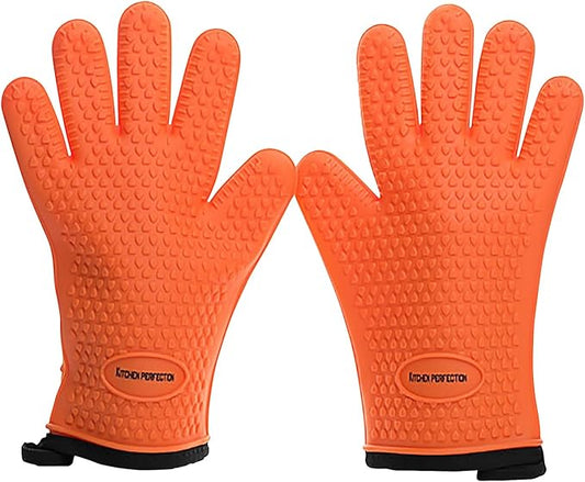 KITCHEN PERFECTION Silicone Smoker Oven Gloves -Extreme Heat Resistant BBQ Gloves -Handle Hot Food Right on Your Smoker Grill Fryer Pit|Waterproof Oven Mitts Grill Gloves |Superior Value Set+3 Bonuses