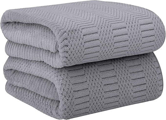 JML Microfier Bath Towels Set, Large Microfier Body Towel for Adult, 2 Pack, 30" x 60", Oversized, Soft, Super Absorbent, Fast Drying, Use for Suana,Gym,Sport, Fitness, Yoga, Diamond Cross Grid Gray