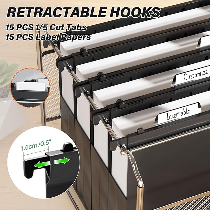 Extra Capacity Hanging File Folders Letter Size,Heavy Duty 2" Expandable Hang Folder with Tabs,6 Pack Plastic File Cabinet Folders,Hanging File Organizer for Bulk Files/Medical Charts