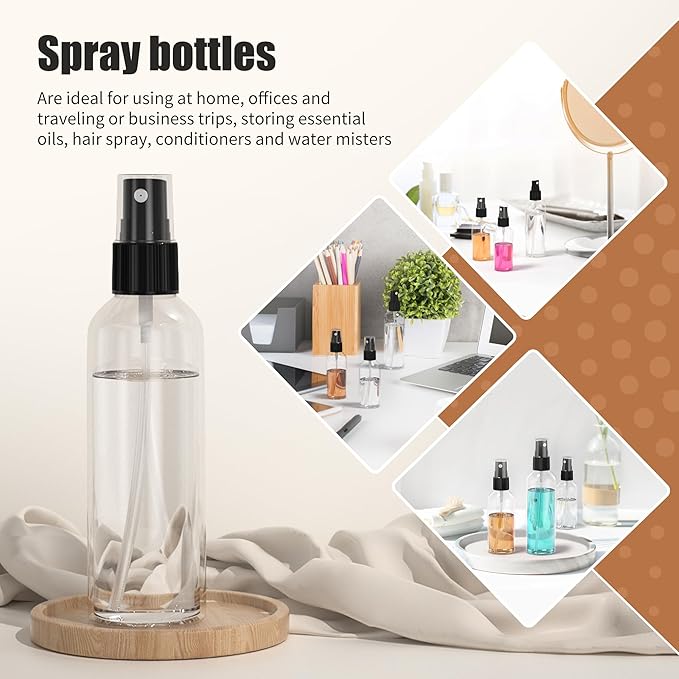 50pcs Small Travel Spray Bottle, 4oz/120ml Clear Fine Mist Plastic Refillable Bottle for Skin Care, Hair Care, Plant Care & Home Cleaning