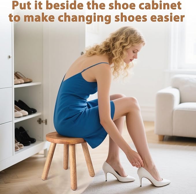 Round Solid Wooden Step Stool, Indoor Plant Stand, Wood Legs Detachable for Plant Stand, Stable 9.3” Tall Flower Holder for Heavy Pots, Gardening Display for Decor Living Room Patio -Walnut