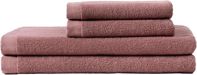 Coyuchi Classic Organic Cotton Terry Bath Towels, Minimalist 4-Piece Towel Set, Plum Blossom, Quick-Dry, Highly Absorbent, Soft, Lightweight, 100% GOTS Certified, 2 Hand Towel, and 2 Bath Towel