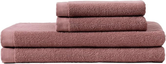 Coyuchi Classic Organic Cotton Terry Bath Towels, Minimalist 4-Piece Towel Set, Plum Blossom, Quick-Dry, Highly Absorbent, Soft, Lightweight, 100% GOTS Certified, 2 Hand Towel, and 2 Bath Towel