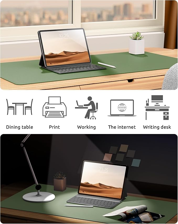 YSAGi Leather Desk Protector, Office Mat, Large Mouse Mat, Non-Slip PU Leather Blotter, Laptop Desk, Waterproof Writing Pad for Office and Home (Bamboo Green, 35.4" x 17")