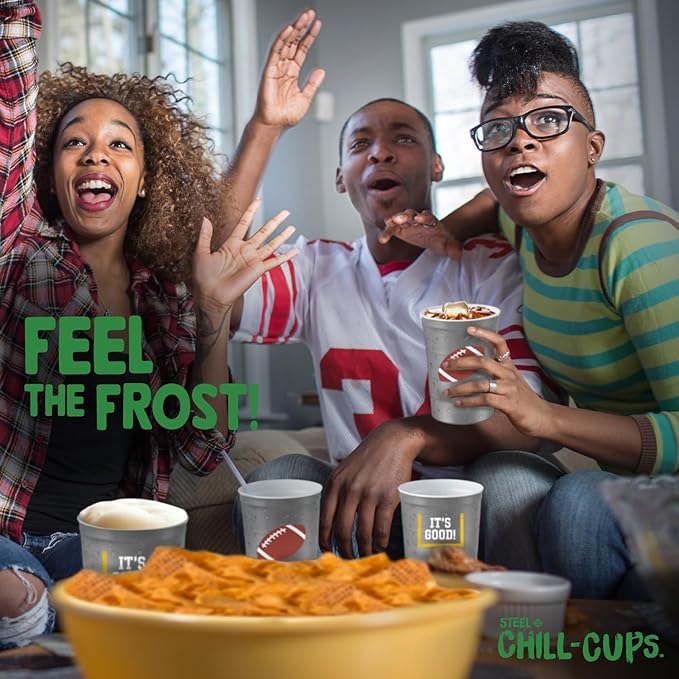 16 oz. Party Cup Football 'It's Good' Goal Post Design for Cold Drinks, Durable, Disposable, Recyclable, Made in USA, Gray 12 Count