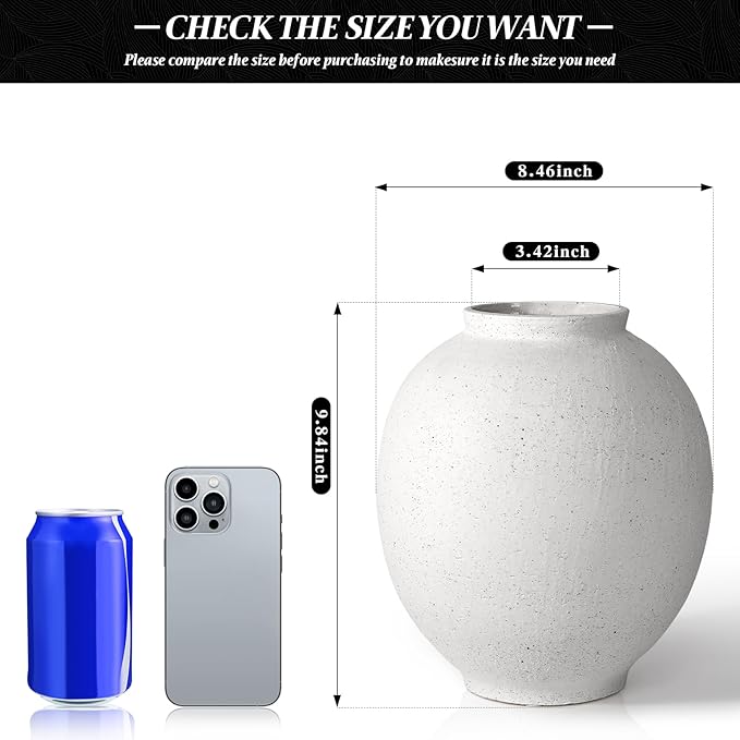 White Ceramic Large Vase - 9.84 Inch Round Modern Ceramic Vases,Tall Vase for Decor Living Room Table Decor and Festive Home Interiors