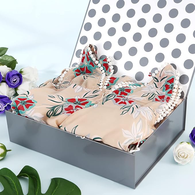 GREEN BEAN Gift Box 13x9.7x3.4 Inches, Large Grey Gift Box with Lid for Presents, Magnetic Gift Boex for Clothes (Glossy Metallic Grey, Dot Design Inside)