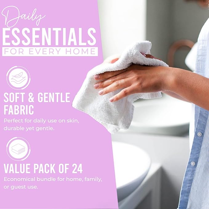 DAN RIVER 100% Cotton Wash Cloths 24 Pack [12x12] Soft & Absorbent wash Cloths for Bathroom, Gym, Hotels & Spa Perfect for Everyday Use Fingertip Towels, Lavender