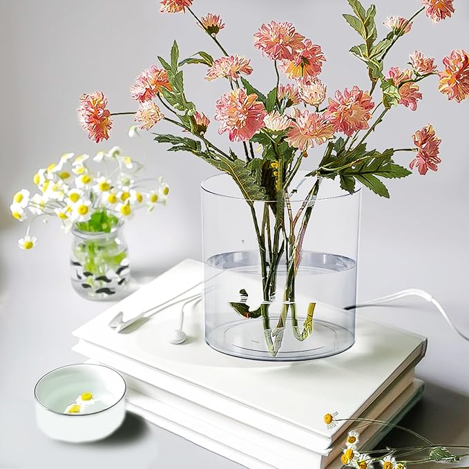 Clear Plastic Vase, Decorative Wide Flower Acrylic Cylinder Vase, Cylinder Vase Floral Container Round Plastic Vases for Home, Wedding Party, Decor, Centerpieces.7.9" x7.9