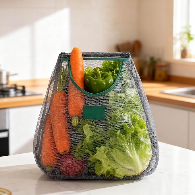 Portable Hollowed Out Mesh Tote Storage Bags, Kitchen Storage Bag, Reusable Hanging Storage Mesh Bags, for Kitchen