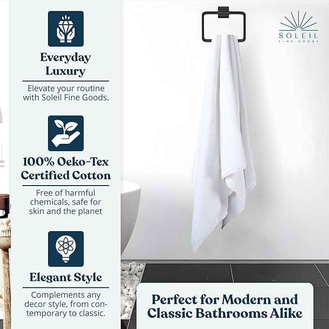 Soleil Fine Goods Luxurious 800 GSM 100% Cotton Bath Towel Set (4-Pack, 27x54) - Heavyweight & Ultra Absorbent, Plush Softness for Bathroom | Hotel & Spa Quality Luxury Towels- White