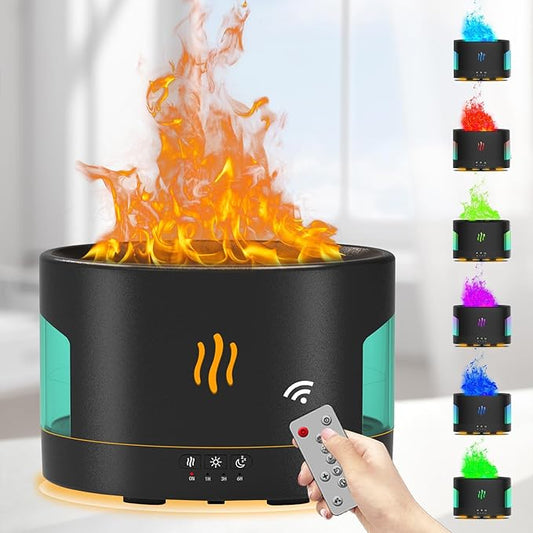 Oil Diffusers for Home Large Room, 450ml Air Humidifier with Bluetooth Speaker, White Noise and Remote, Flame Humidifier for Bedroom, Office, 7 Colors Diffuser Gifts