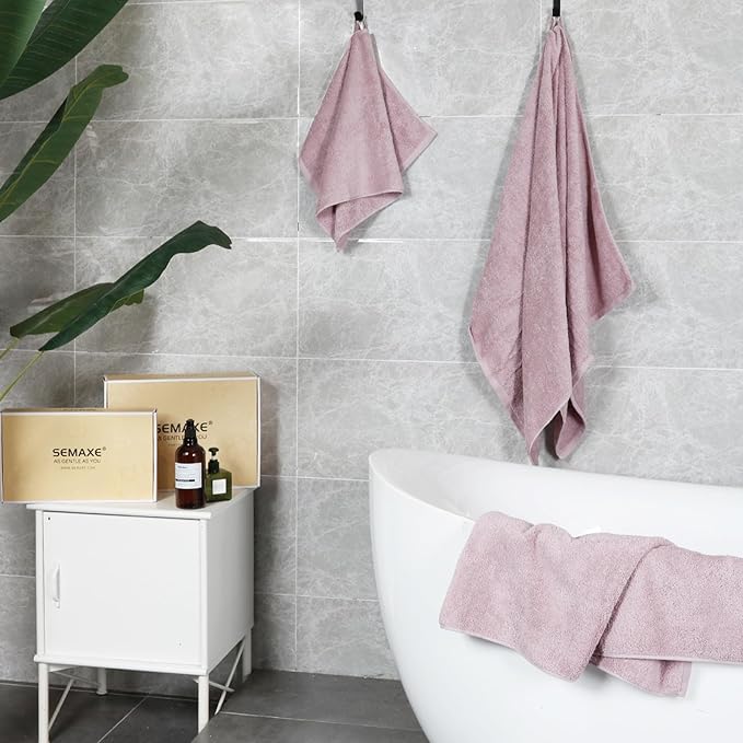 SEMAXE 12-Piece Family Bathroom Towel Set - 100% Cotton, 4 Bath Towels, 4 Hand Towels, 4 Washcloths, Ultra-Soft and Super Absorbent, Lighter Weight