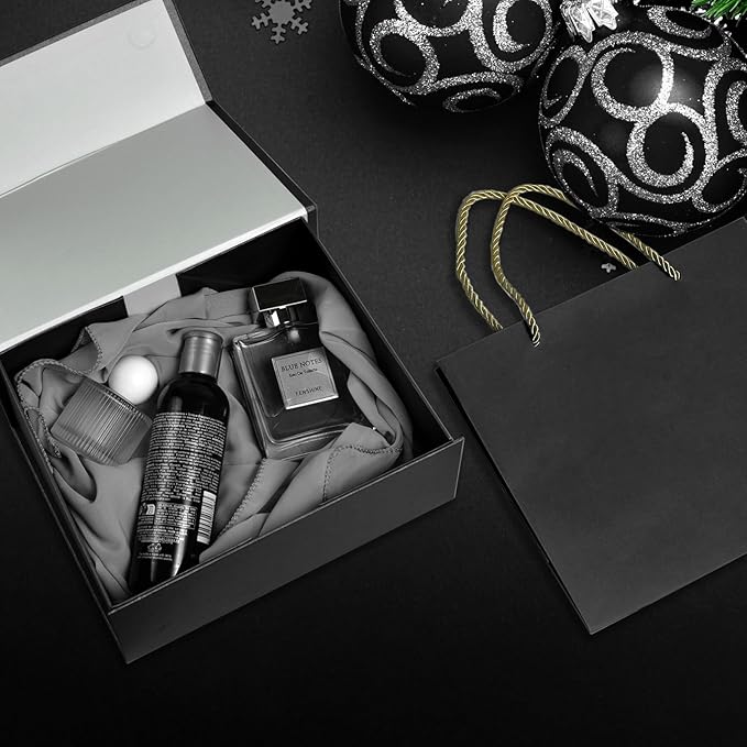 Elegant Gift Boxes with Gift Bag for Presents with Lids Magnetic Closure Rectangle Collapsible for Christmas, Valentine's Day, Birthday Gift Packging (Black)