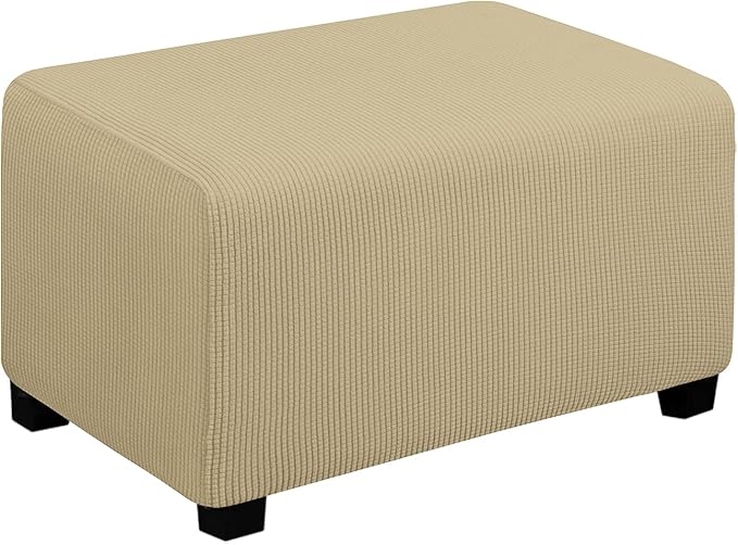 Easy-Going Stretch Ottoman Cover Folding Storage Stool Furniture Protector Soft Rectangle slipcover with Elastic Bottom(Ottoman Small,Beige)