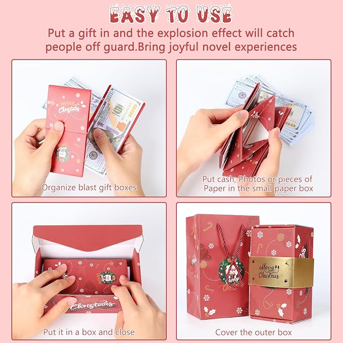 Surprise Gift Box Explosion for Money, Unique Folding Bouncing Red Envelope Gift Box with Confetti for Birthday Anniversary Valentine Proposal (12 Bounces)(Red)