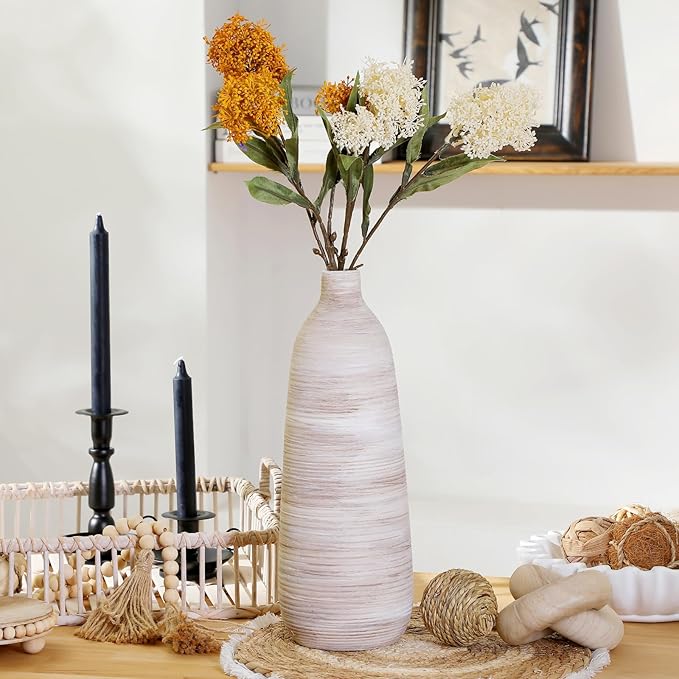 ALMA 18 inch Extra Tall Floor Vase for Home Decor, Large Earthy Vessel for Tall Pampas Grass & Dried Flowers, Cream Beige Ceramic Vase for Centerpieces, Living Room, Entryway Mantel, Bookshelf