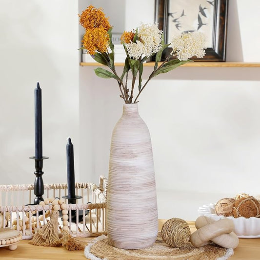 ALMA 18 inch Extra Tall Floor Vase for Home Decor, Large Earthy Vessel for Tall Pampas Grass & Dried Flowers, Cream Beige Ceramic Vase for Centerpieces, Living Room, Entryway Mantel, Bookshelf