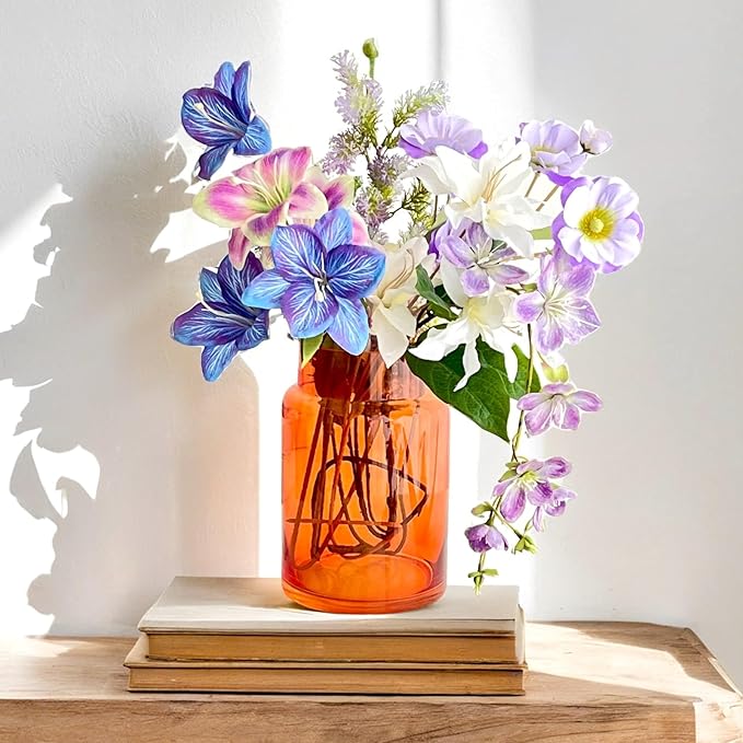 BLOFLO Orange Glass Vase, 9 Inch Large Glass Vase for Flowers, Modern Thick Glass Flower Vases for Centerpieces, Decorative Glass Cylinder Hydroponic Vase for Wedding, Home, Office (Orange, 9Inch)