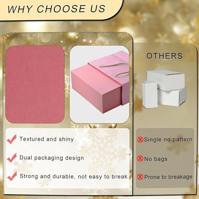 Elegant Gift Boxes with Gift Bag for Presents with Lids Magnetic Closure Rectangle Collapsible for Christmas, Valentine's Day, Birthday Gift Packging (Pink)
