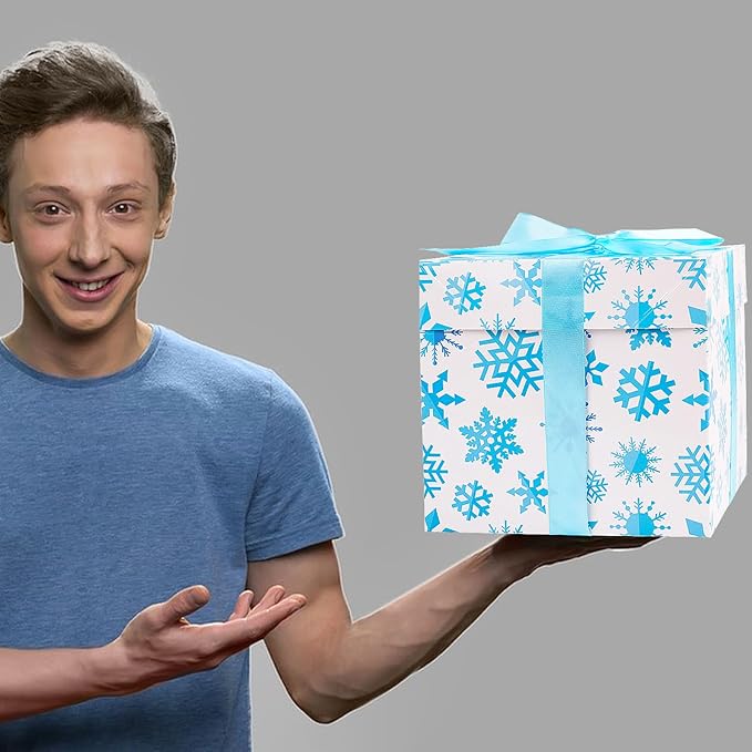 Jaywayang 5 Pack White Christmas Gift Boxes with Lids, Ribbons and Tissue Papers Square Gift Boxes - 7.1 Inch - Presents Wrapping Christmas Gift Holiday New Year Party Favor Boxes.