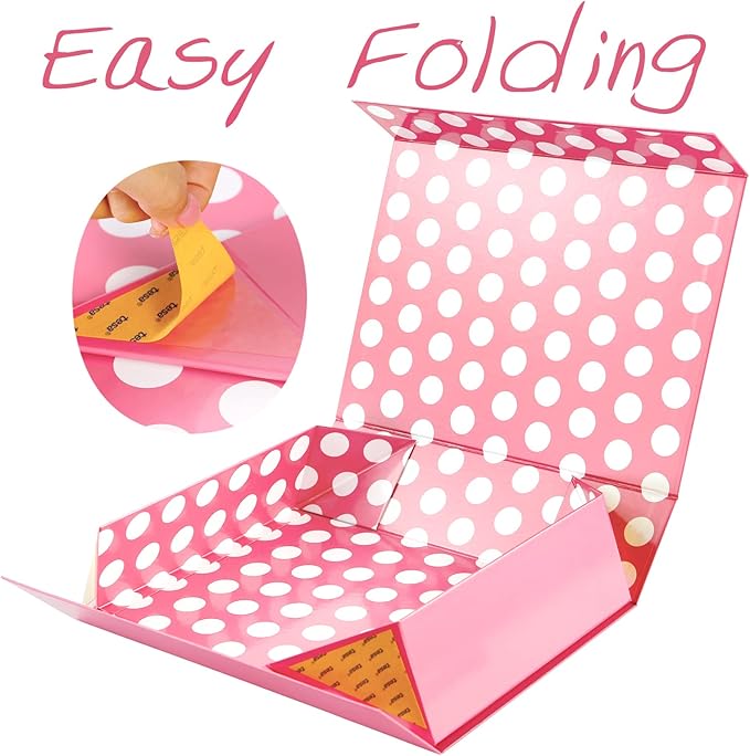 GREEN BEAN Gift Box 13x9.7x3.4 Inches, Large Pink Gift Box with Lid for Presents, Magnetic Gifts Box for Clothes, Shirt, Christmas (Glossy Metallic Pink, Dot Design Inside)