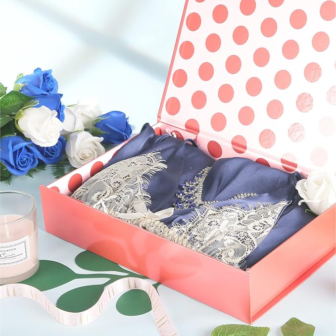 GREEN BEAN Gift Box 11x7.8x2.3 Inches, Rose Gold Gift Box with Lid for Presents, Magnetic Shirt Gift Boxes for Clothes (Glossy Metallic Rose Gold, Polka Dot Design Inside)