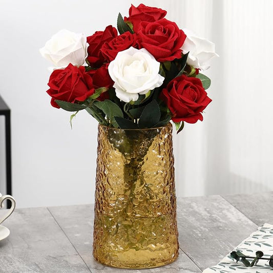 Amber Glass Vase, Flower Vases for Bouquet, Modern Glass Vase for Flowers, Large Vases for Living Room, Bedroom, Kitchen, Office, Wedding, Dining Table, 8 Inches