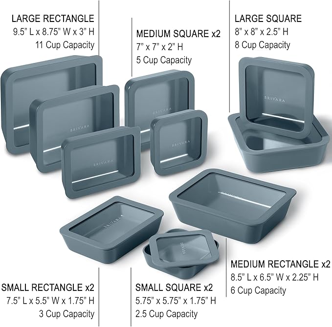 Ceramic Coated Glass Food Storage Containers | No PTFE, PFOA, PFAS, and BPA | Reusable Non Toxic Meal Prep Containers with Glass Lids | Easy To Store | 10 Piece Set [Dusk]