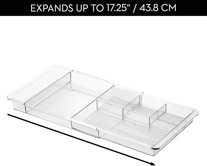 iDesign Expandable Vanity Drawer Organizer, The Clarity Collection – 11.25” to 18.5”, Clear