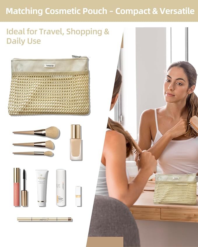 Mesh Beach Tote Bag Packable,2025 New 2-in-1 Large Lightweight Foldable Beach Bags with Multiple Pockets for Women