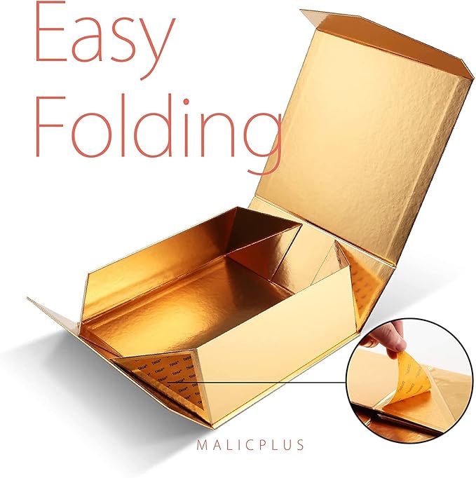 2 Extra Large Gift Boxes, 11.3x11.3x4.8 Inches, Gold Gift Boxes with Lids, Bridesmaids Proposal Boxes, Magnetic Closure