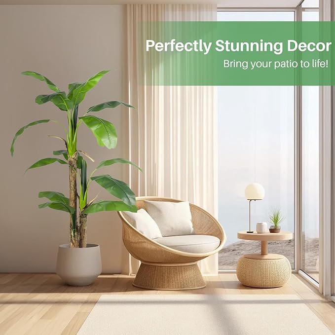 Artificial Banana Tree Faux Tall Plant Fake Banana Leaf Plant Faux Banana Silk Tree Faux Banana Leaves for Home Swimming Pool Indoor Outdoor Patio Tropical Decor