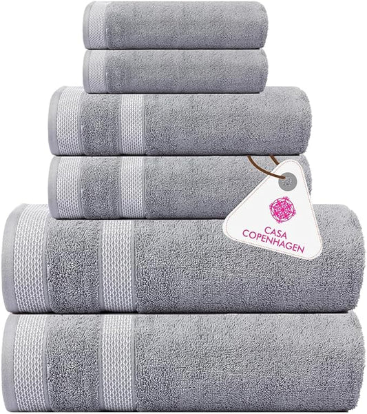 CASA COPENHAGEN Solitaire Luxury Hotel & Spa Quality, 600 GSM Egyptian Cotton, 6 Piece Turkish Towel Set, includes 2 Bath Towels, 2 Hand Towels, 2 Washcloths, Grey Violet
