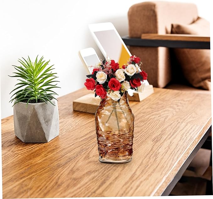 Generic Minimalist Glass Vase for Table Decor Amber Medium Mediterranean Style Bud Vase for Living and Dining Centerpieces Modern Home Ornament for Floral Arrangements and Housewarming