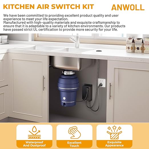 Garbage Disposal Air Switch Kit -Professional, Sink Top Waste Disposer On/Off, Air Button Food Disposals Part, UL Listed