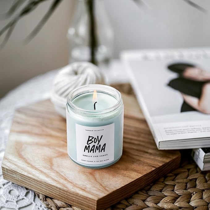 ThreeKin Scented Candles for Boy Mama, Natural Soy Wax Candles for Home, Relaxing Aromatherapy for Moms, Essential Oil Lavender Scent, Long Lasting Candle Burns for 65 Hours