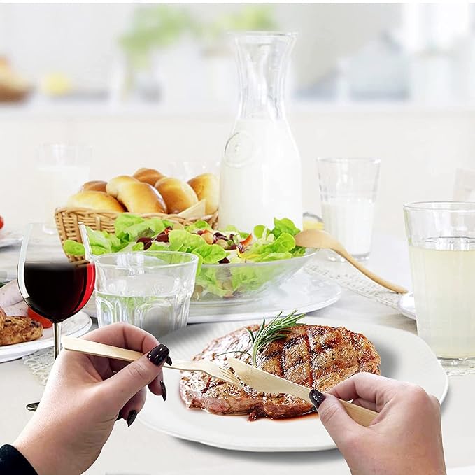 Boobam Econatural Products Bamboo Utensils - Natural Disposable Wooden Cutlery for Party, Eating, Camping, Picnic, Wedding, Birthday - Eco-Conscious Plant-Based Compostable Forks - Box of 24 Pieces