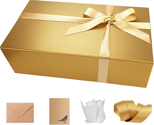 CECOBOX - Gift Boxes with Lids for Presents 11"x7.5"x3" - Matte, Collapsible Magnetic Closure Gift Box - Groomsmen & Bridesmaid Proposal Boxes, Wedding, PR, Birthdays, Holidays (Gold)