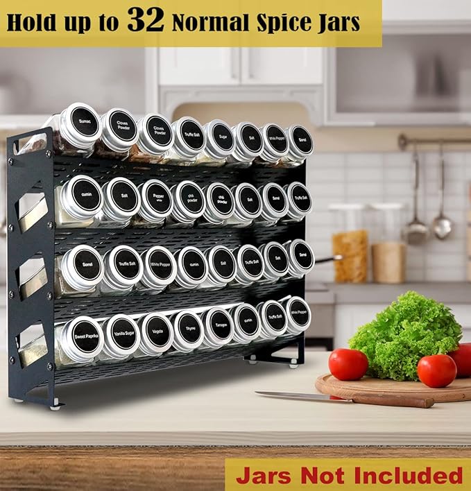 4 Tier Countertop Spice Rack Organizer for Kitchen Cabinet Pantry or Wall Mount, Matte Black (Jars Not Included)