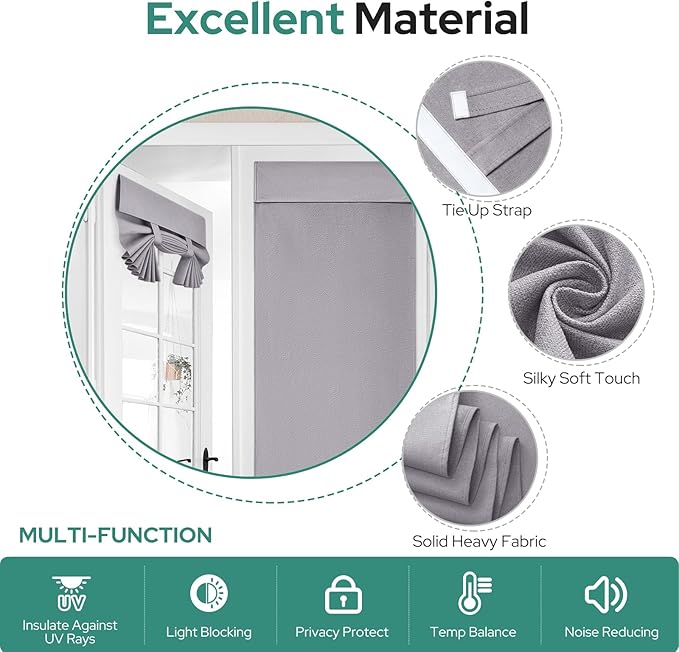 HOMEIDEAS 100% Light Gray Linen Blackout French Door Curtains, Privacy Door Window Curtains, 34 X 68 Inch Room Darkening Blinds, Thermal Insulated Shades for Bedroom, 1 Panel